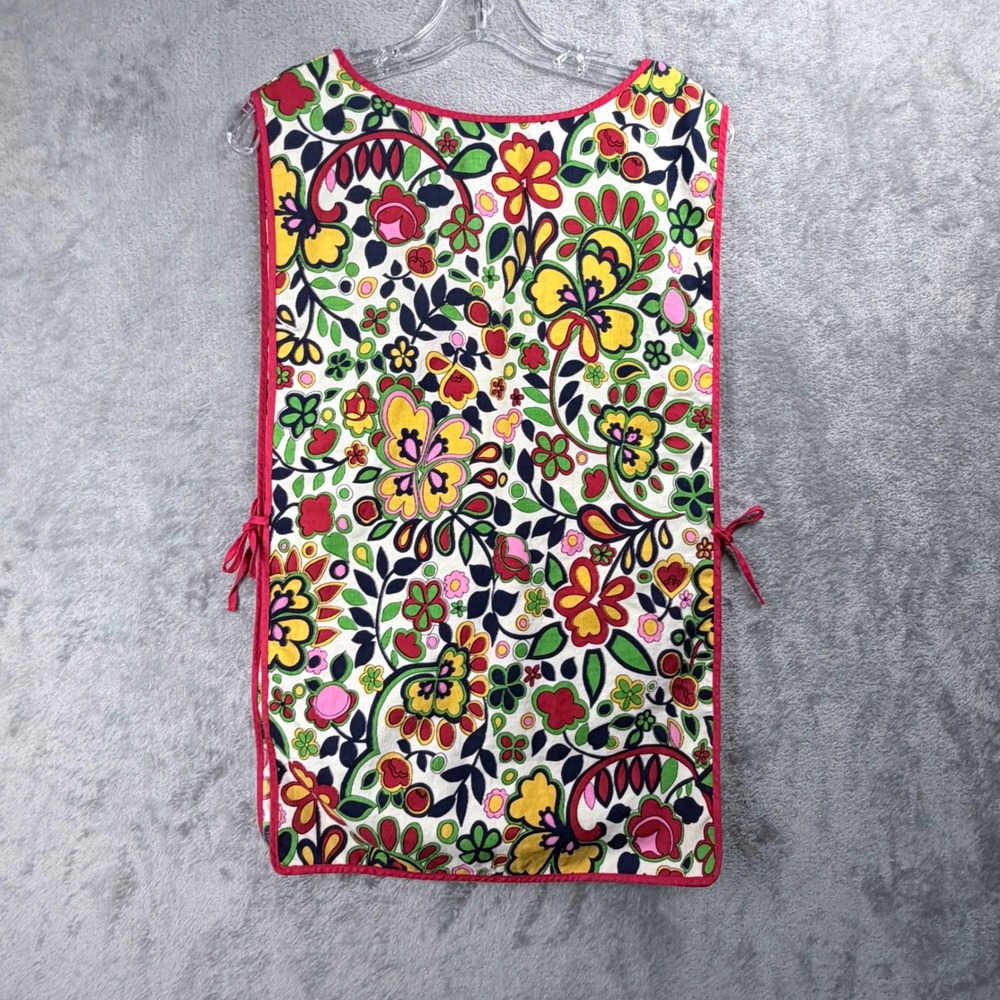 Vintage Floral Tabard Apron Red Yellow Green‎ Psychedelic Retro Kitchen Smock - Picture 3 of 9